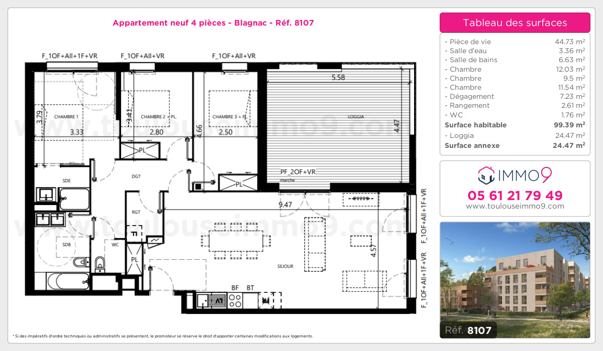 Plan et surfaces, Programme neuf Blagnac Référence n° 8107