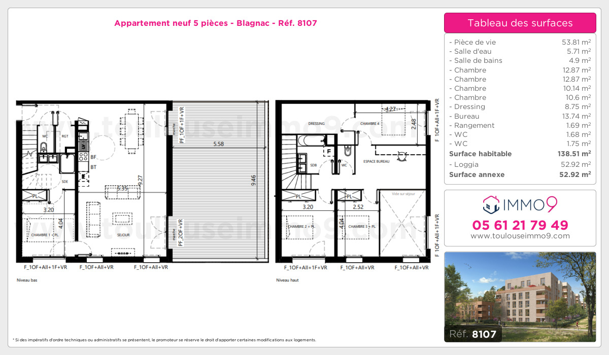 Plan et surfaces, Programme neuf Blagnac Référence n° 8107