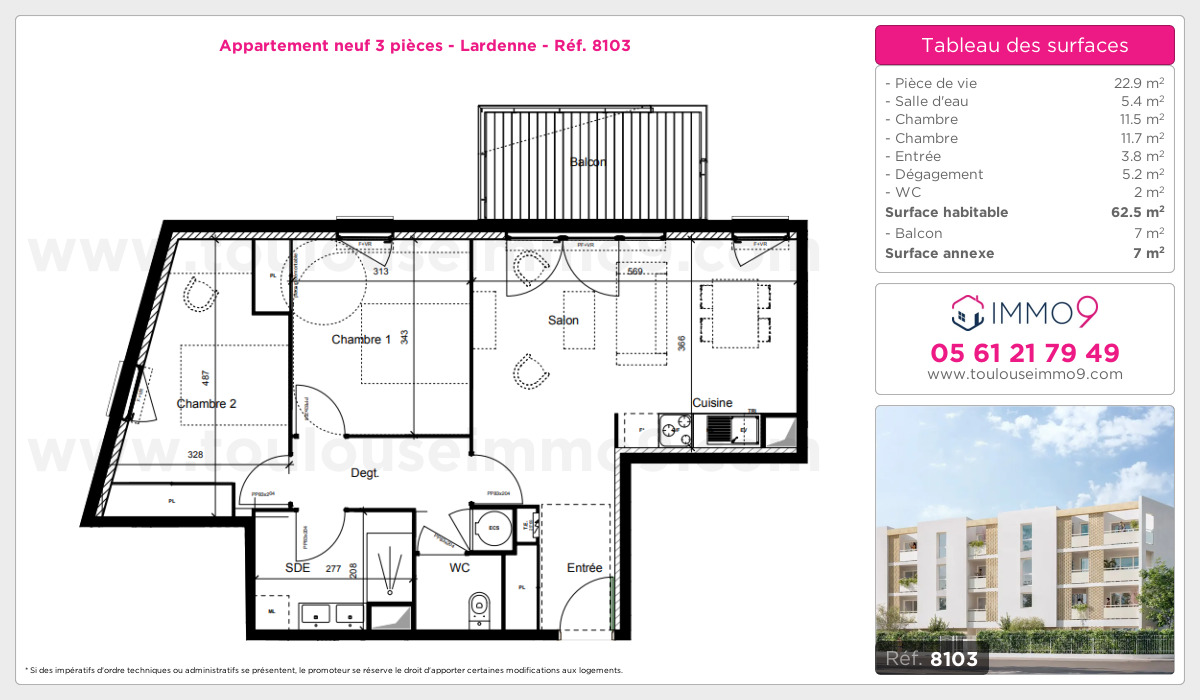 Plan et surfaces, Programme neuf Toulouse : Lardenne Référence n° 8103