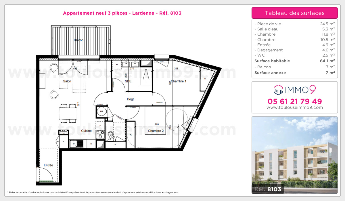 Plan et surfaces, Programme neuf Toulouse : Lardenne Référence n° 8103