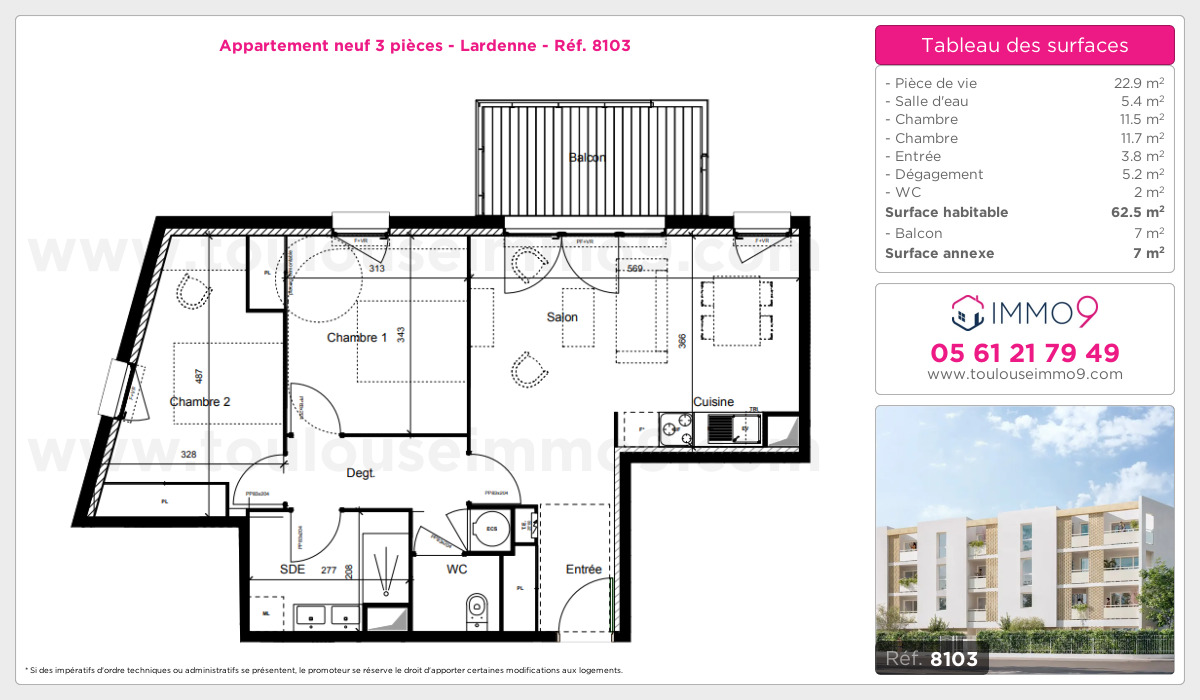 Plan et surfaces, Programme neuf Toulouse : Lardenne Référence n° 8103