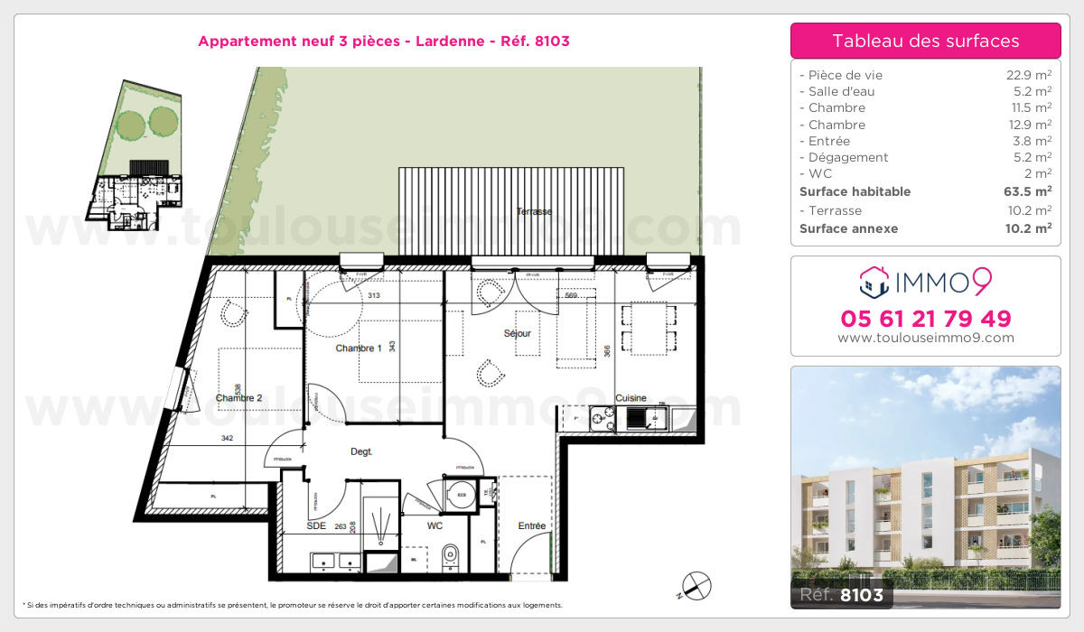 Plan et surfaces, Programme neuf Toulouse : Lardenne Référence n° 8103