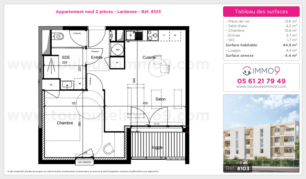 Plan et surfaces, Programme neuf Toulouse : Lardenne Référence n° 8103