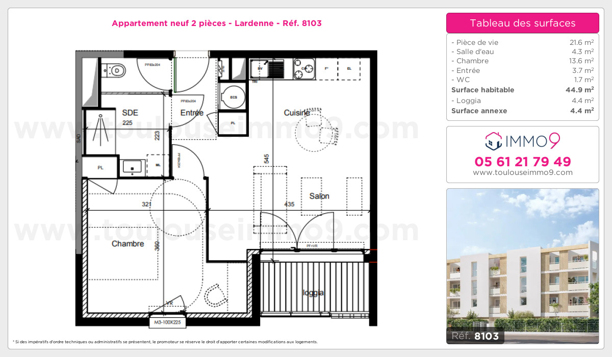 Plan et surfaces, Programme neuf Toulouse : Lardenne Référence n° 8103