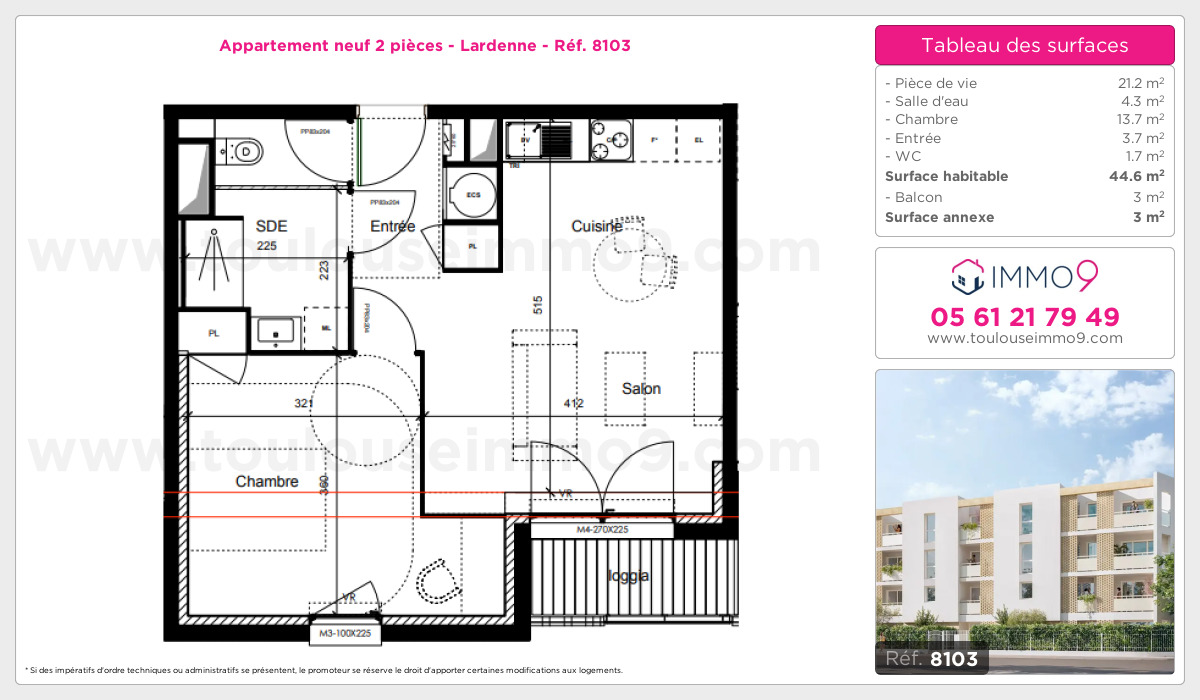 Plan et surfaces, Programme neuf Toulouse : Lardenne Référence n° 8103
