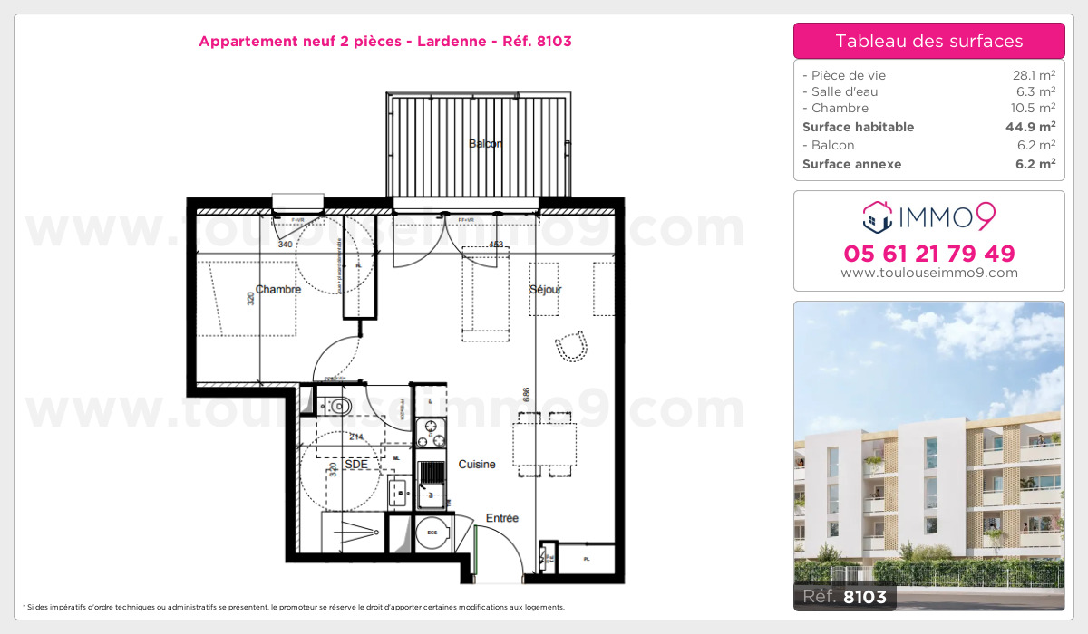 Plan et surfaces, Programme neuf Toulouse : Lardenne Référence n° 8103