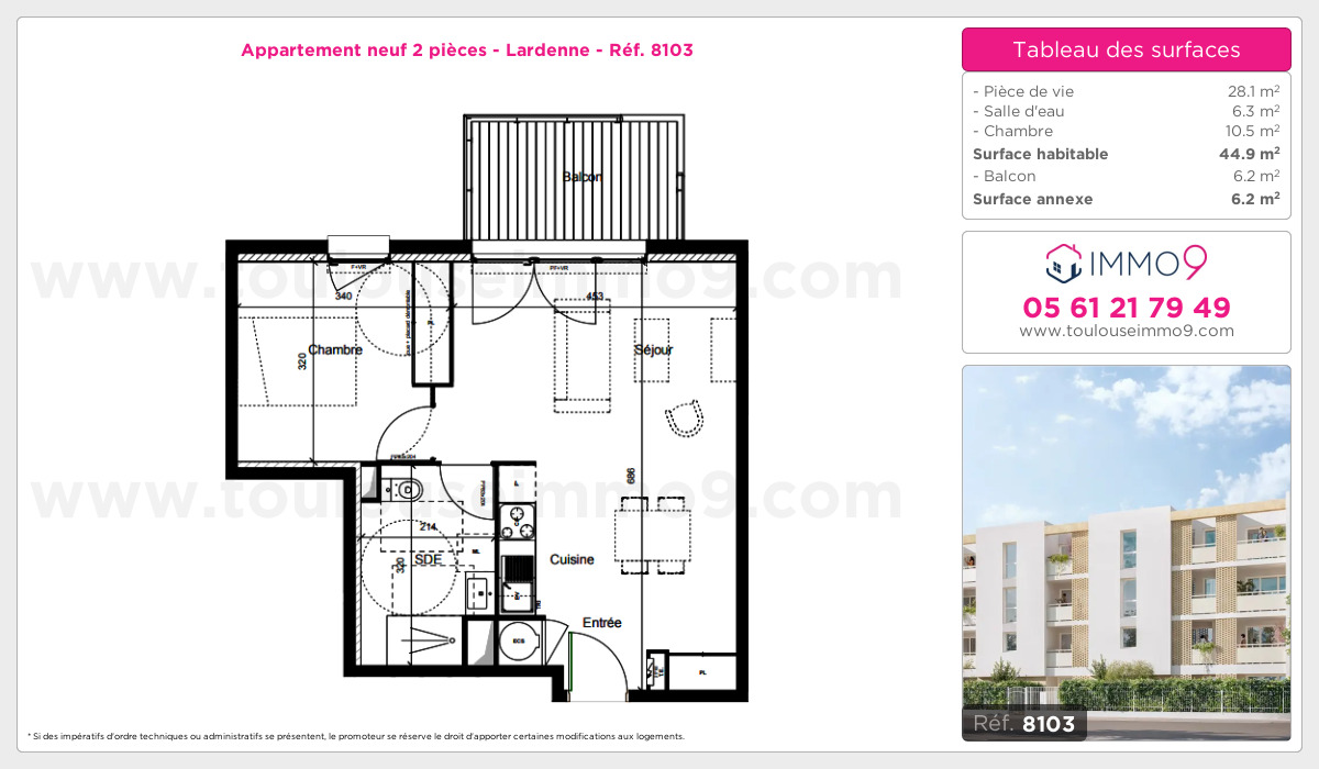 Plan et surfaces, Programme neuf Toulouse : Lardenne Référence n° 8103