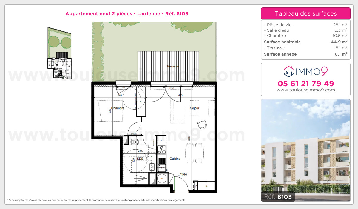 Plan et surfaces, Programme neuf Toulouse : Lardenne Référence n° 8103