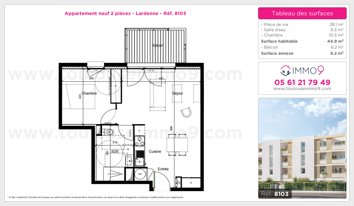 Plan et surfaces, Programme neuf Toulouse : Lardenne Référence n° 8103
