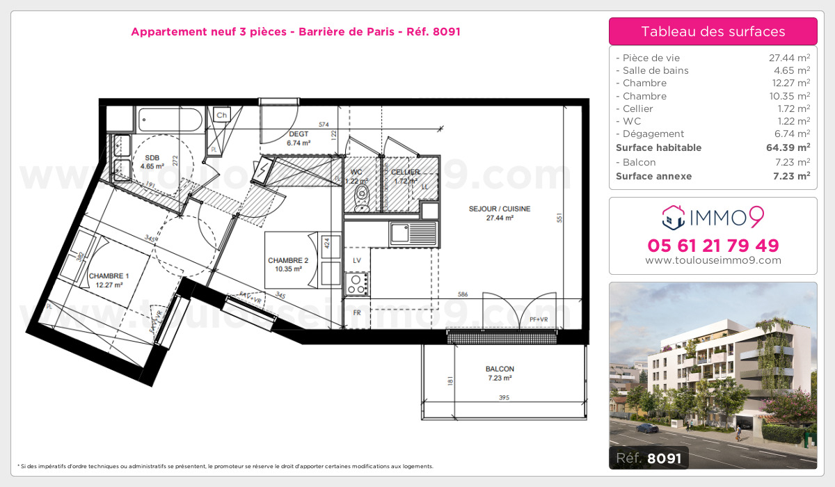 Plan et surfaces, Programme neuf Toulouse : Barrière de Paris Référence n° 8091