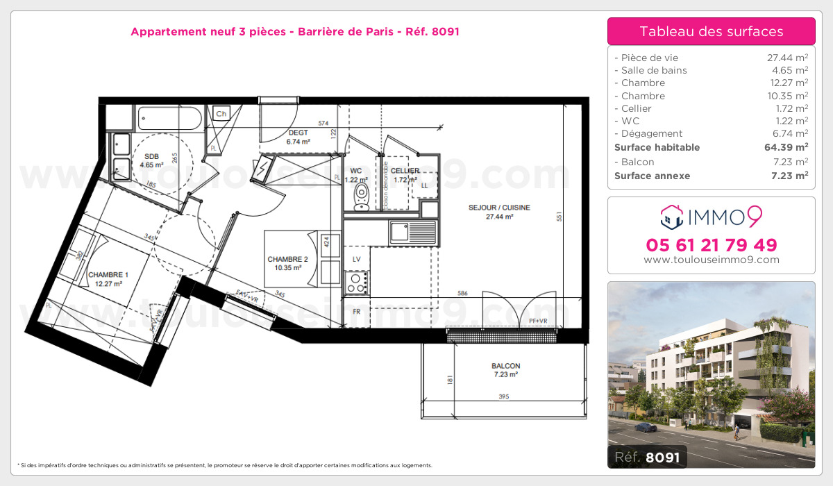 Plan et surfaces, Programme neuf Toulouse : Barrière de Paris Référence n° 8091