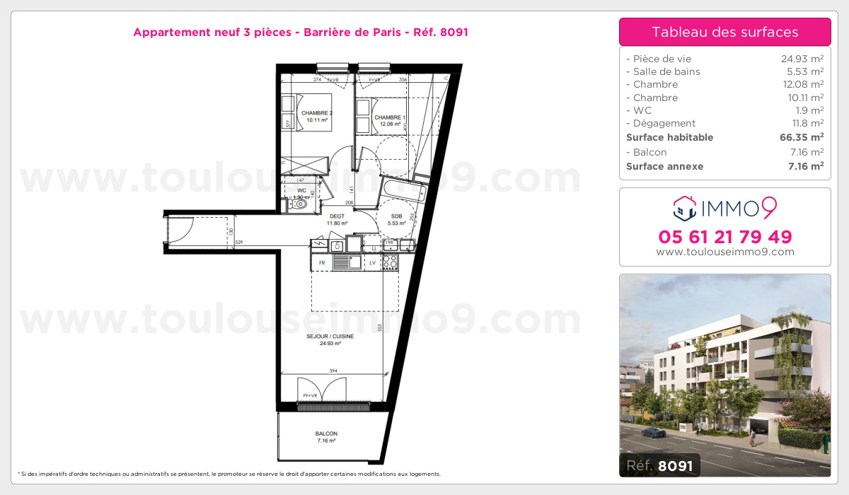 Plan et surfaces, Programme neuf Toulouse : Barrière de Paris Référence n° 8091