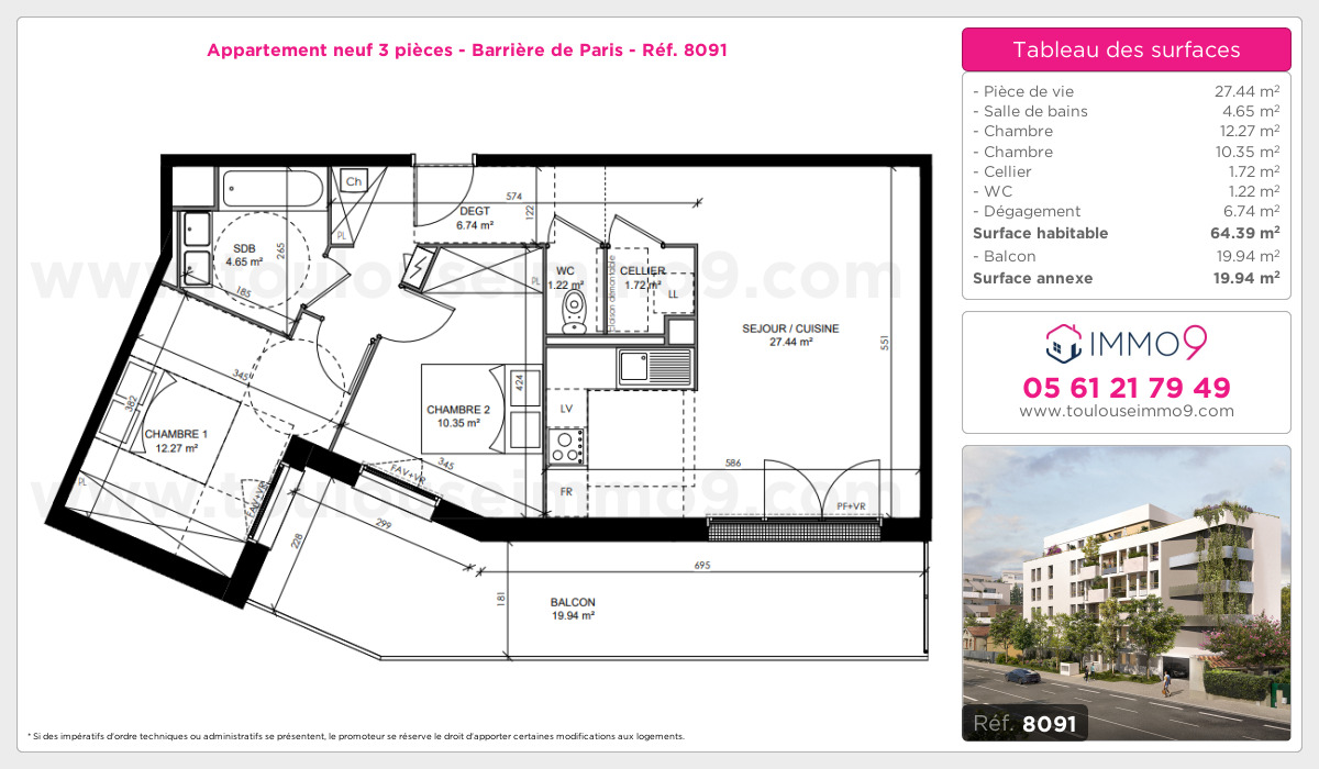 Plan et surfaces, Programme neuf Toulouse : Barrière de Paris Référence n° 8091