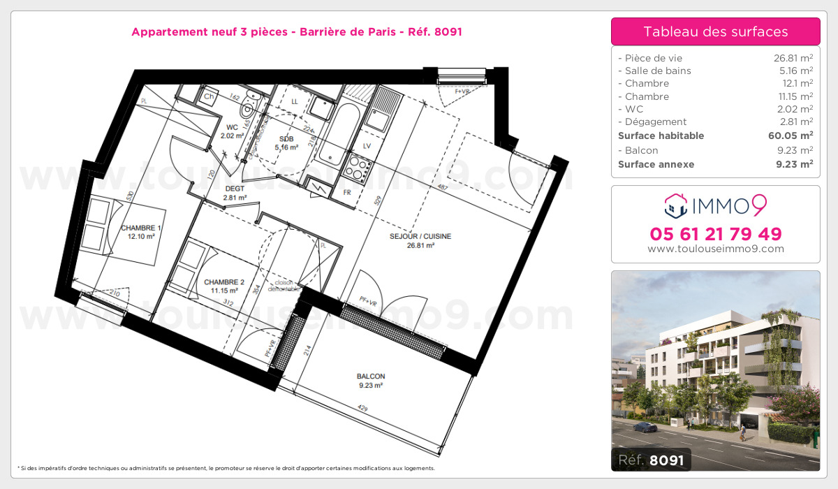 Plan et surfaces, Programme neuf Toulouse : Barrière de Paris Référence n° 8091