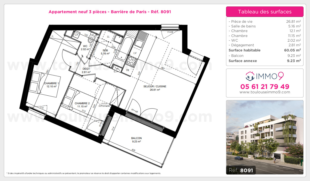 Plan et surfaces, Programme neuf Toulouse : Barrière de Paris Référence n° 8091