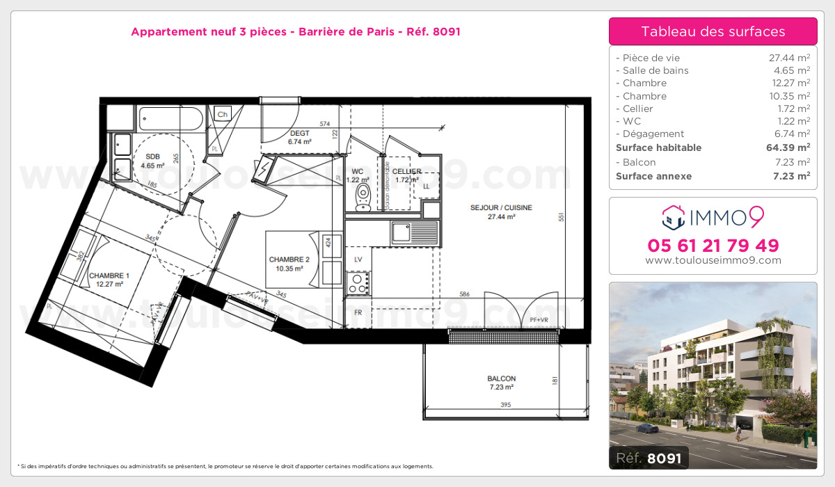 Plan et surfaces, Programme neuf Toulouse : Barrière de Paris Référence n° 8091