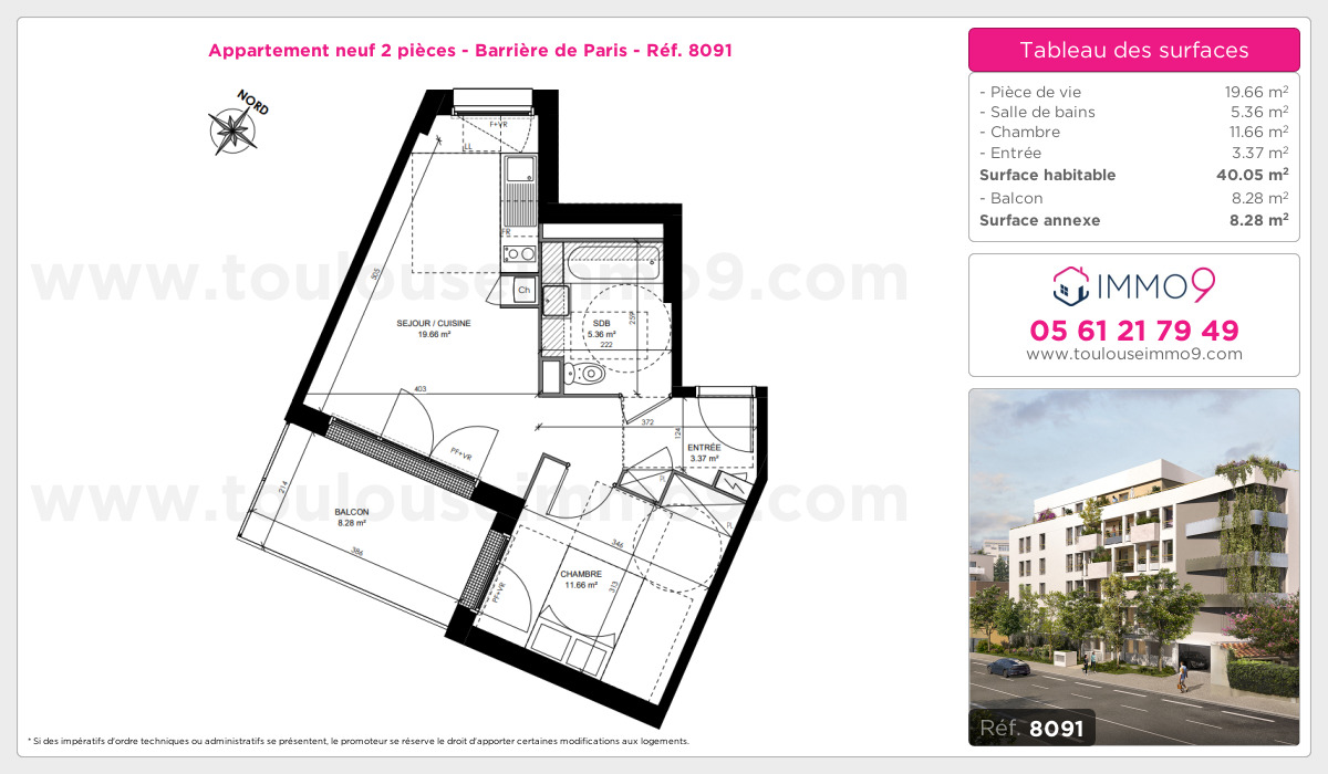 Plan et surfaces, Programme neuf Toulouse : Barrière de Paris Référence n° 8091