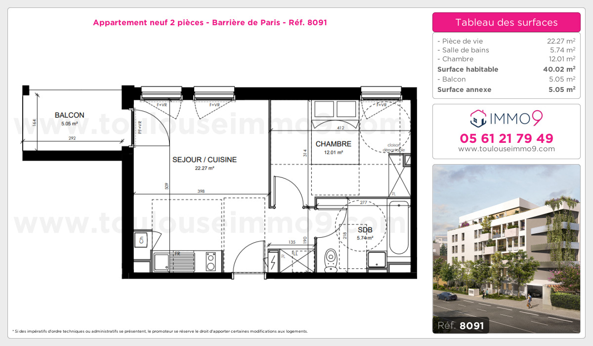 Plan et surfaces, Programme neuf Toulouse : Barrière de Paris Référence n° 8091