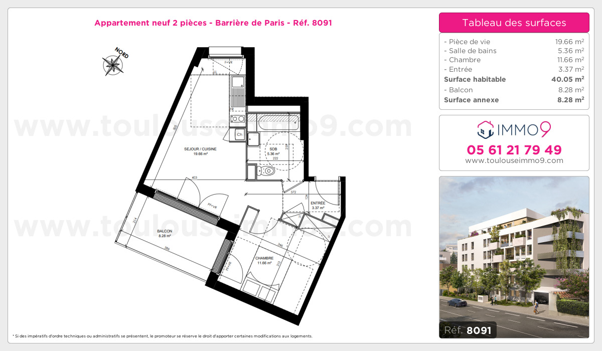 Plan et surfaces, Programme neuf Toulouse : Barrière de Paris Référence n° 8091