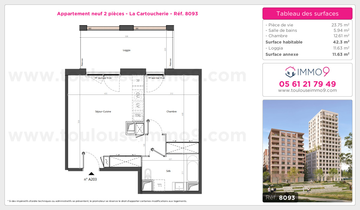 Plan et surfaces, Programme neuf Toulouse : Cartoucherie Référence n° 8093