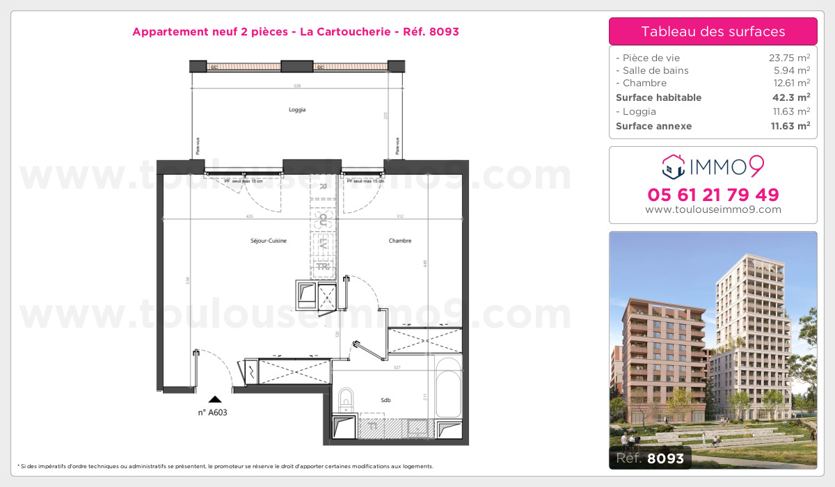 Plan et surfaces, Programme neuf Toulouse : Cartoucherie Référence n° 8093