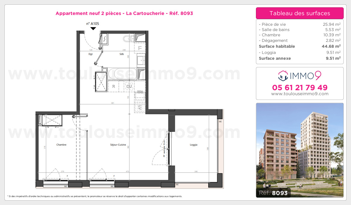 Plan et surfaces, Programme neuf Toulouse : Cartoucherie Référence n° 8093