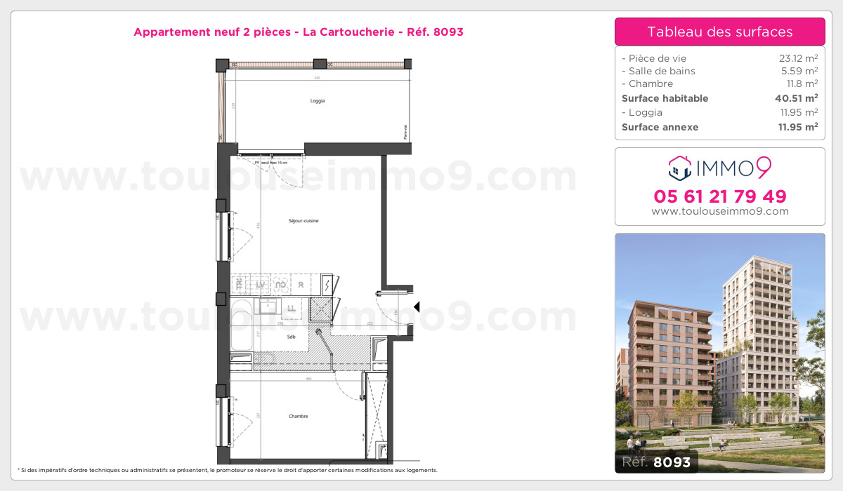 Plan et surfaces, Programme neuf Toulouse : Cartoucherie Référence n° 8093