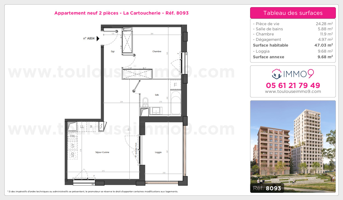 Plan et surfaces, Programme neuf Toulouse : Cartoucherie Référence n° 8093