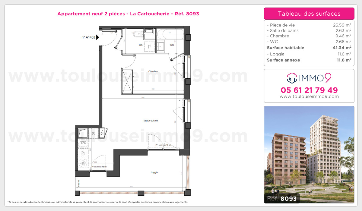 Plan et surfaces, Programme neuf Toulouse : Cartoucherie Référence n° 8093