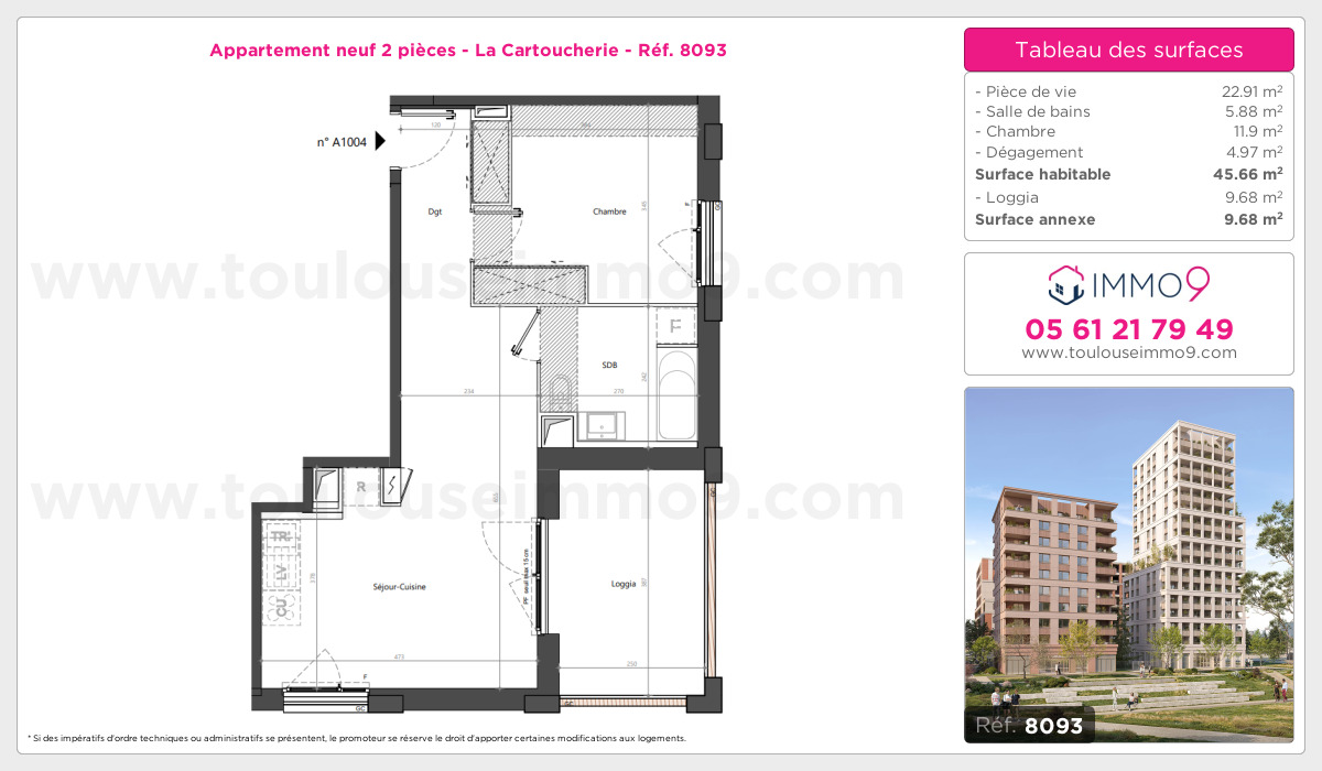Plan et surfaces, Programme neuf Toulouse : Cartoucherie Référence n° 8093