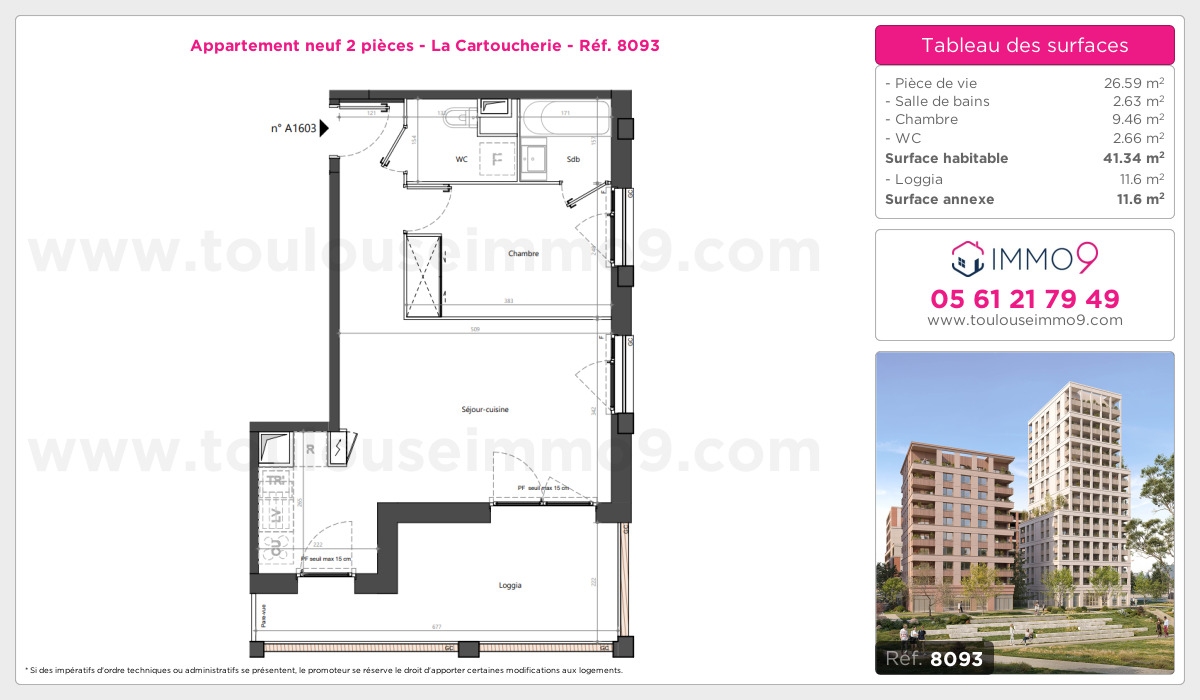 Plan et surfaces, Programme neuf Toulouse : Cartoucherie Référence n° 8093