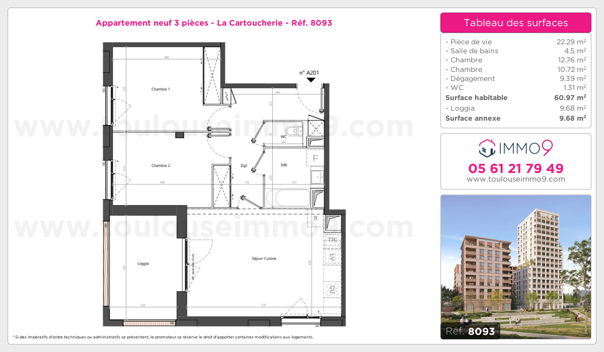 Plan et surfaces, Programme neuf Toulouse : Cartoucherie Référence n° 8093