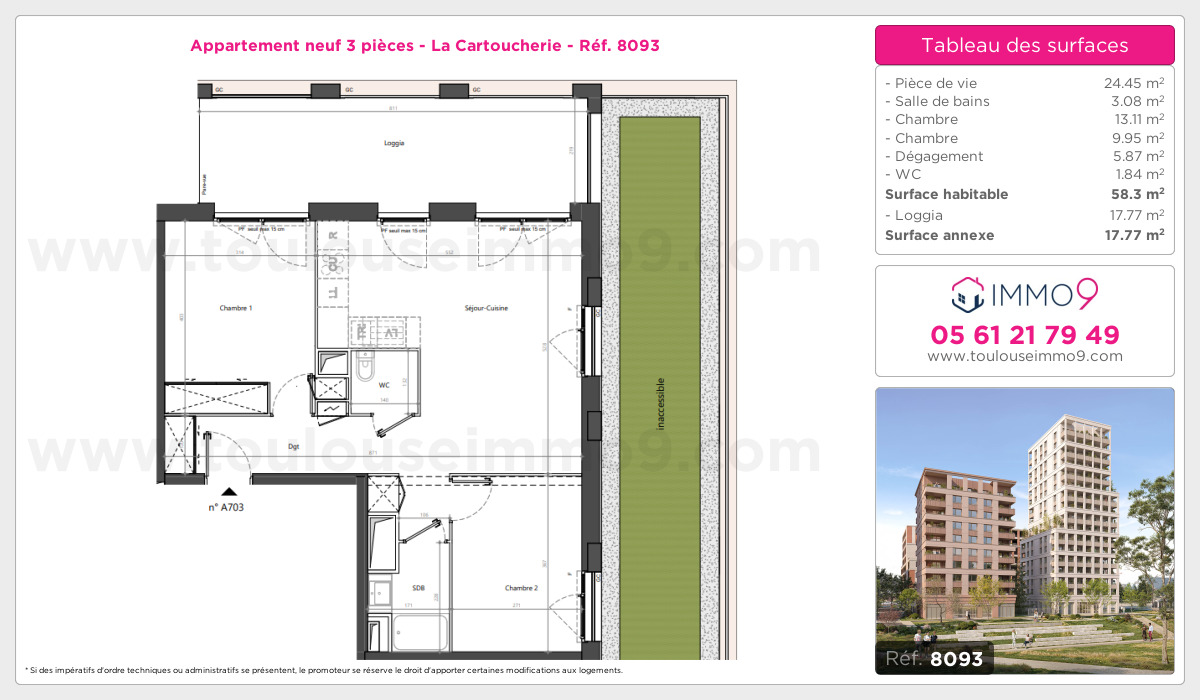 Plan et surfaces, Programme neuf Toulouse : Cartoucherie Référence n° 8093