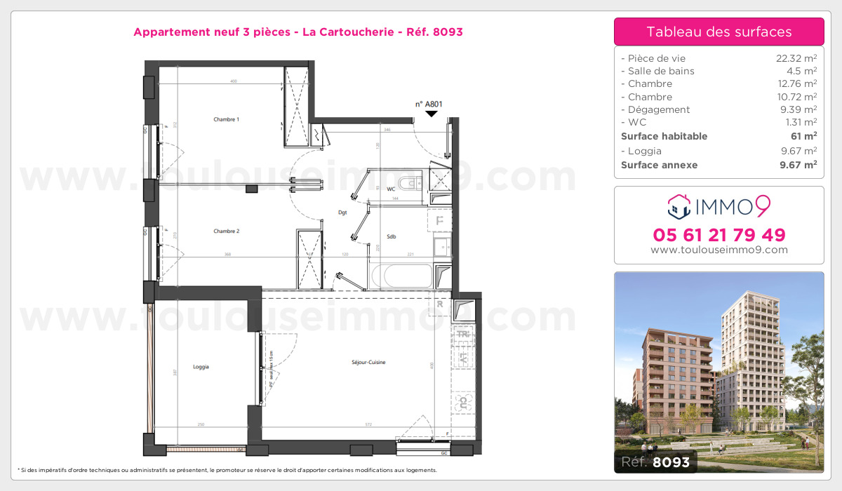 Plan et surfaces, Programme neuf Toulouse : Cartoucherie Référence n° 8093