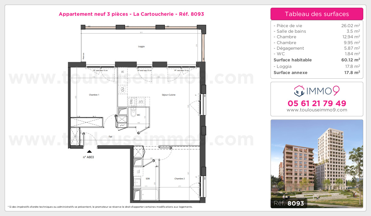 Plan et surfaces, Programme neuf Toulouse : Cartoucherie Référence n° 8093