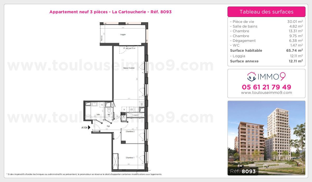 Plan et surfaces, Programme neuf Toulouse : Cartoucherie Référence n° 8093