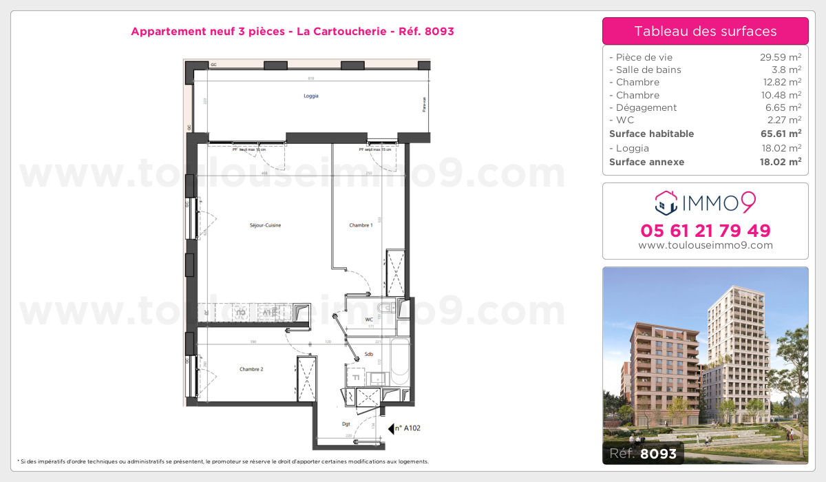 Plan et surfaces, Programme neuf Toulouse : Cartoucherie Référence n° 8093