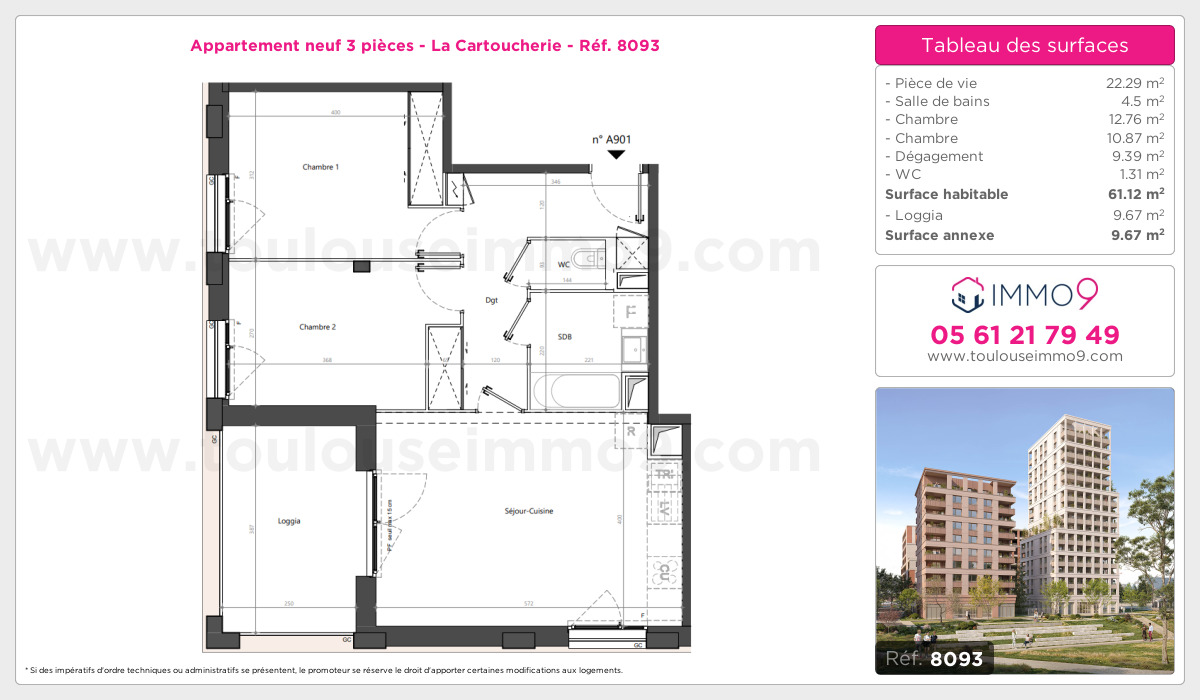 Plan et surfaces, Programme neuf Toulouse : Cartoucherie Référence n° 8093
