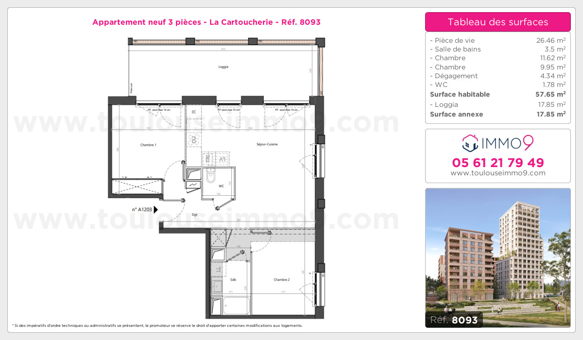 Plan et surfaces, Programme neuf Toulouse : Cartoucherie Référence n° 8093