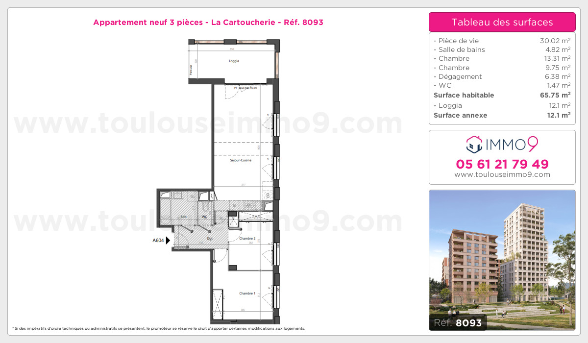 Plan et surfaces, Programme neuf Toulouse : Cartoucherie Référence n° 8093