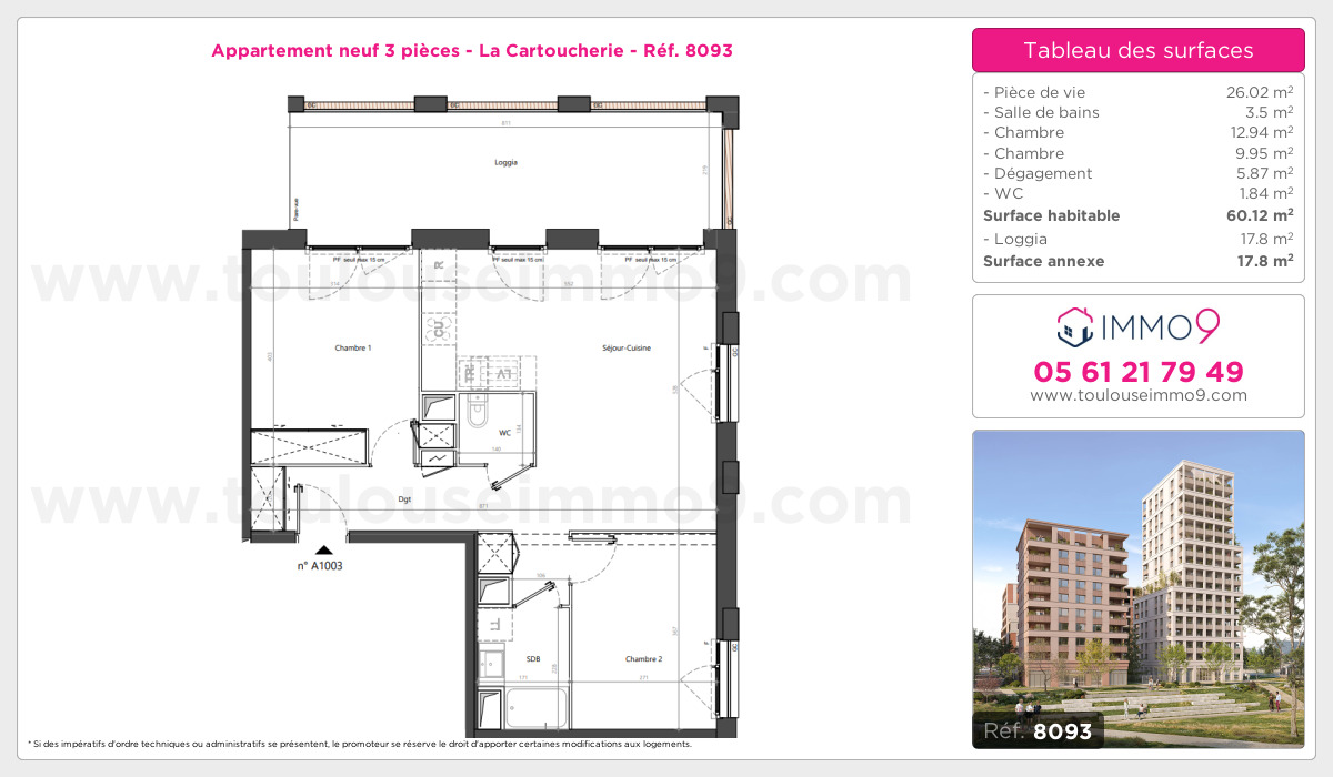 Plan et surfaces, Programme neuf Toulouse : Cartoucherie Référence n° 8093