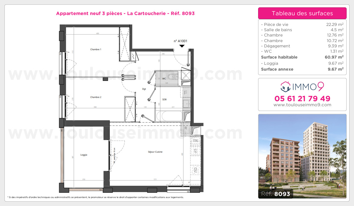 Plan et surfaces, Programme neuf Toulouse : Cartoucherie Référence n° 8093
