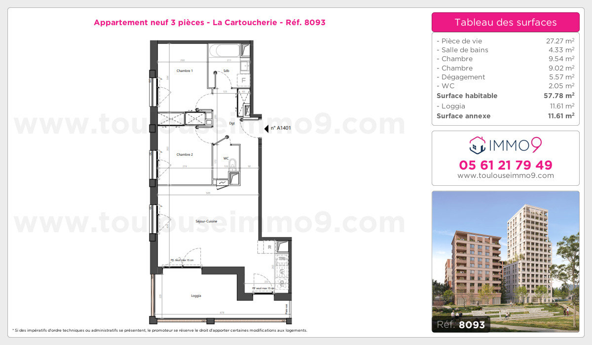 Plan et surfaces, Programme neuf Toulouse : Cartoucherie Référence n° 8093