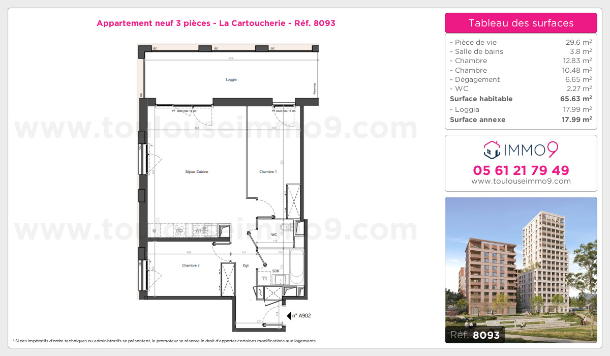 Plan et surfaces, Programme neuf Toulouse : Cartoucherie Référence n° 8093