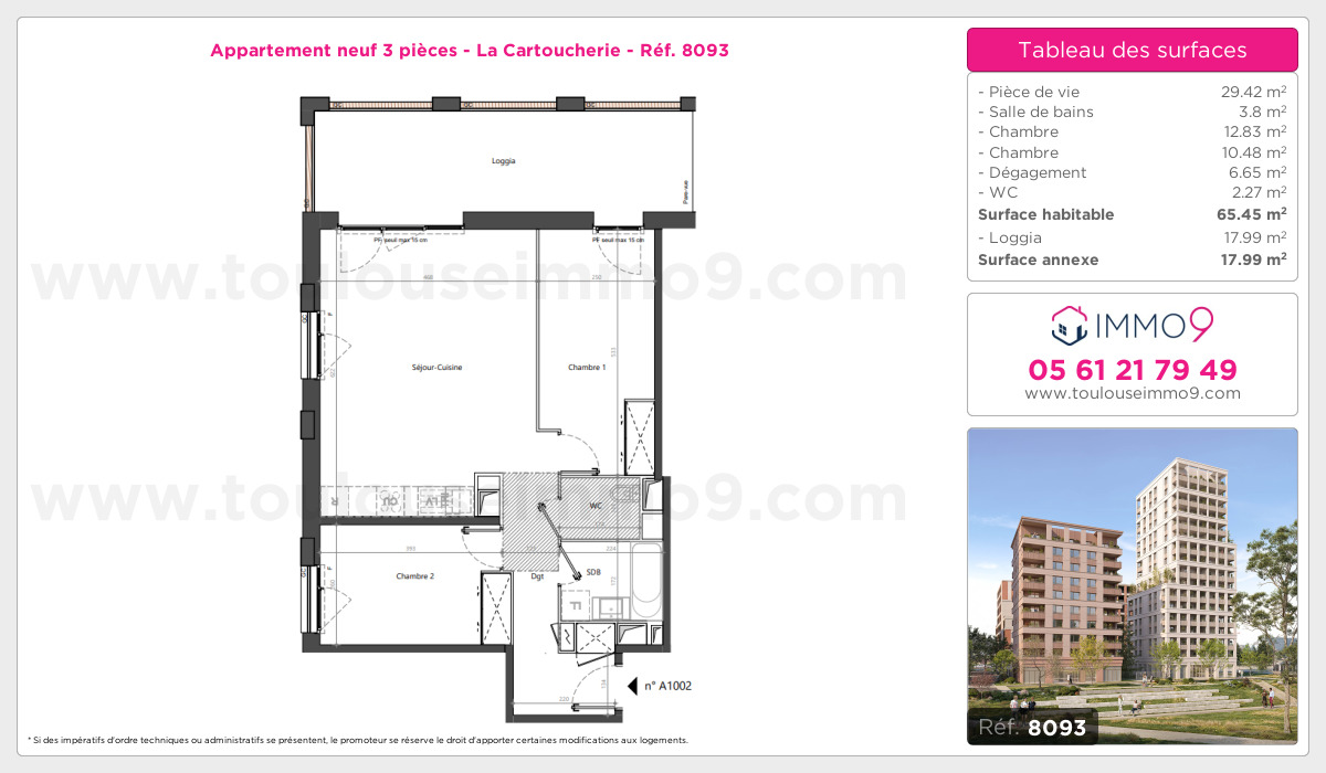 Plan et surfaces, Programme neuf Toulouse : Cartoucherie Référence n° 8093