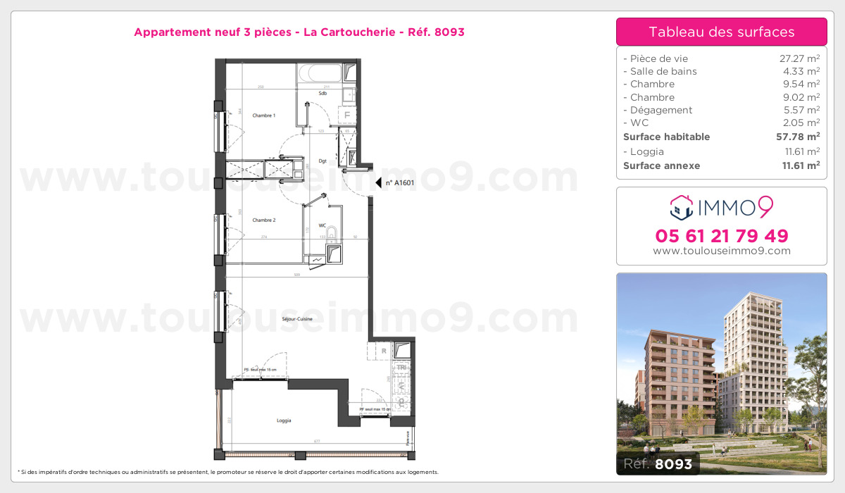 Plan et surfaces, Programme neuf Toulouse : Cartoucherie Référence n° 8093