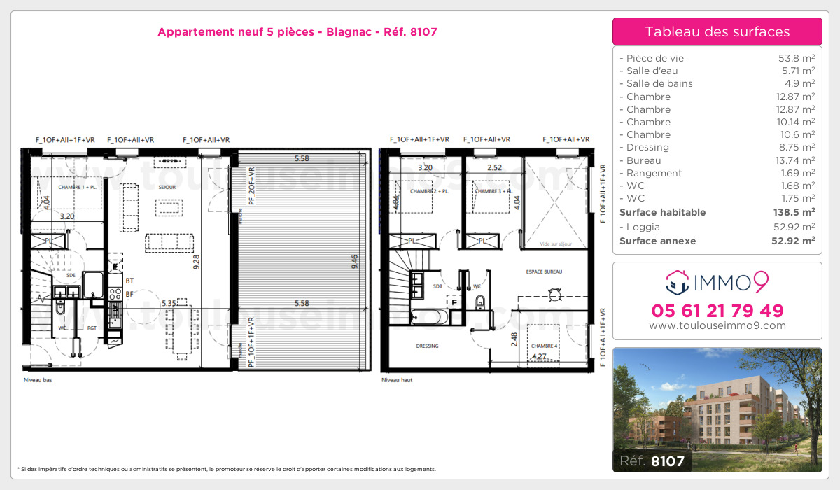 Plan et surfaces, Programme neuf Blagnac Référence n° 8107