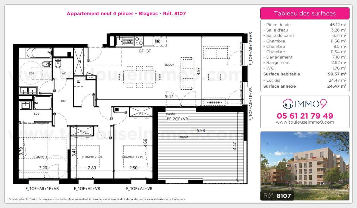 Plan et surfaces, Programme neuf Blagnac Référence n° 8107
