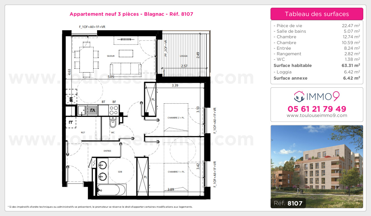 Plan et surfaces, Programme neuf Blagnac Référence n° 8107