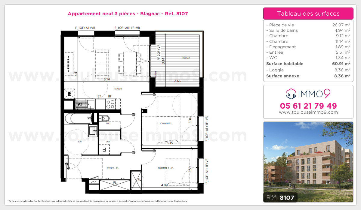 Plan et surfaces, Programme neuf Blagnac Référence n° 8107
